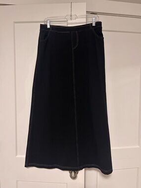 Hardtail Black A-Line Maxi Skirt with Contrast Stitching